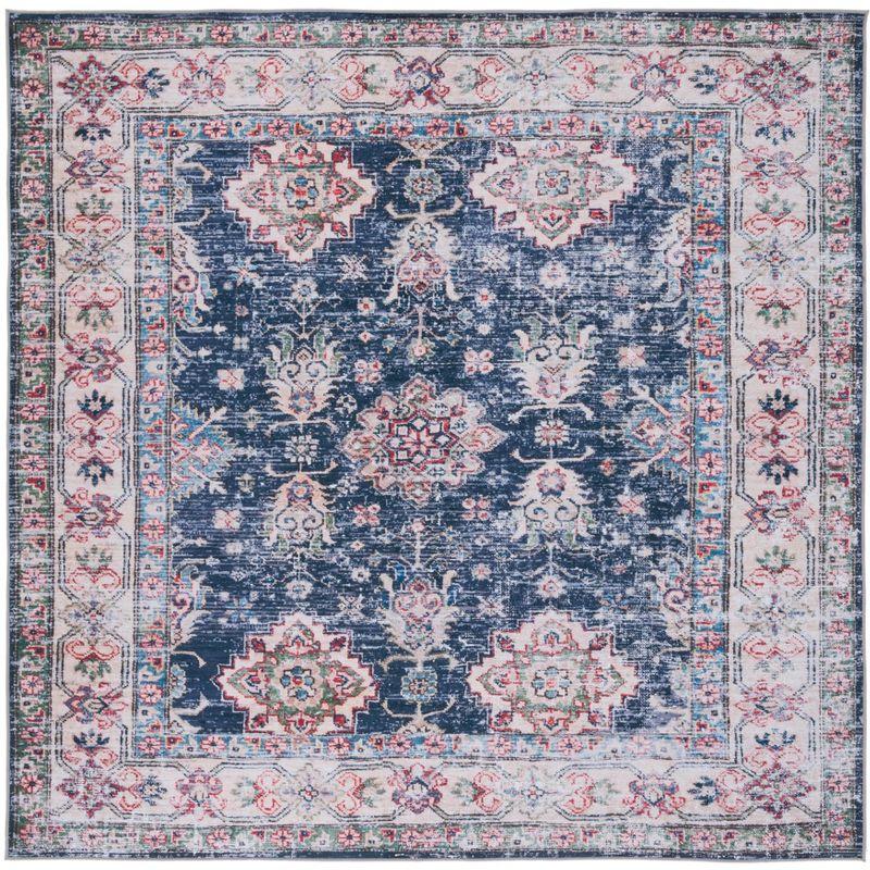 Tucson TSN196 Power Loomed Machine Washable Area Rug - Navy/Beige - 6'x6' - Safavieh.