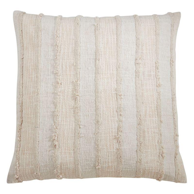 Off-White Cotton Fringe Stripe 22" Square Throw Pillow