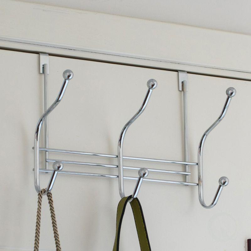 Basicwise Chrome 6 Hook Hanger Organizer, Hang Over The Door Kitchen Vanity Towel Hook, Entryway Coat Rack