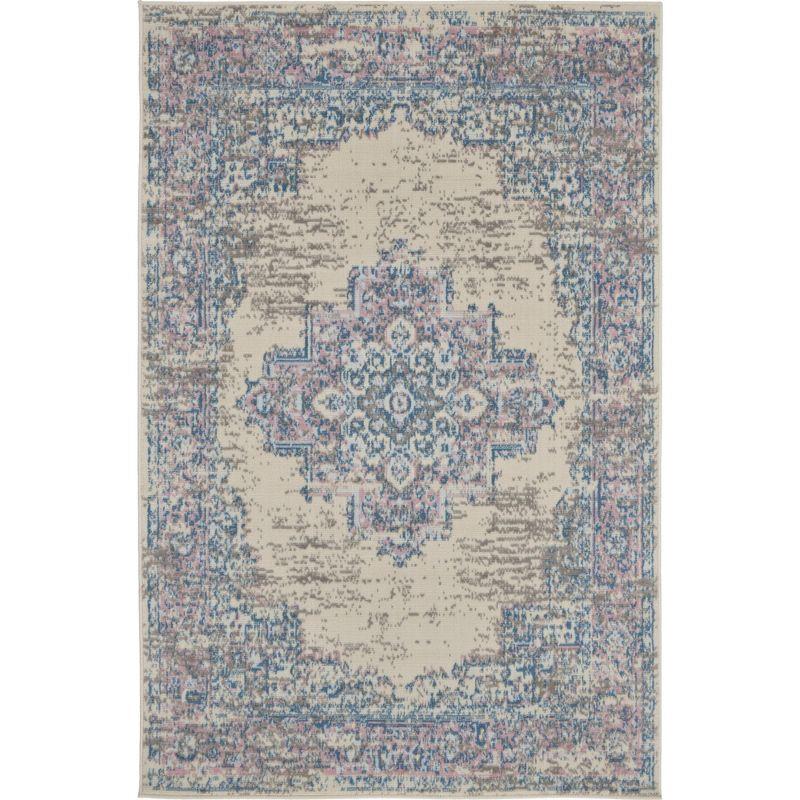 Elegant Medallion Ivory/Pink Synthetic 3' x 5' Area Rug