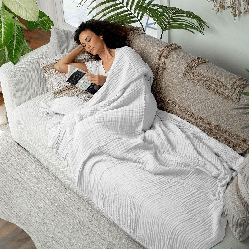 Muslin Blanket for Adults, Extra Large Twin 90” x 66” By Comfy Cubs - White