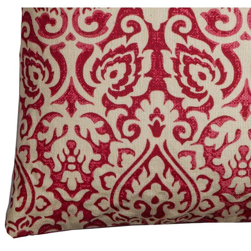 Large Crimson Damask Cotton Square Throw Pillow