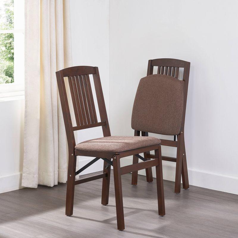 Espresso Wood Upholstered Folding Chair Set, 2-Pack