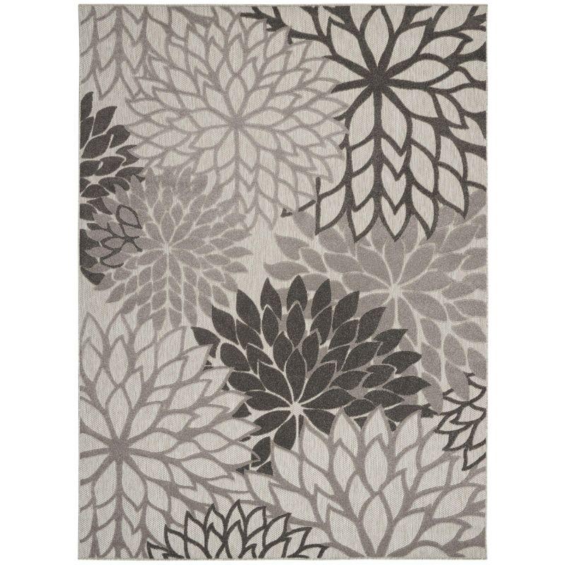 Nourison Aloha Floral Bloom Flatweave High-Low Indoor Outdoor Area Rug Silver Grey 7' x 10'