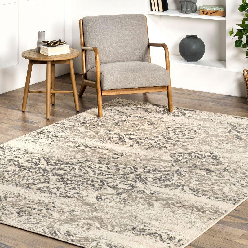 Gray Floral Synthetic Easy Care Rectangular Area Rug