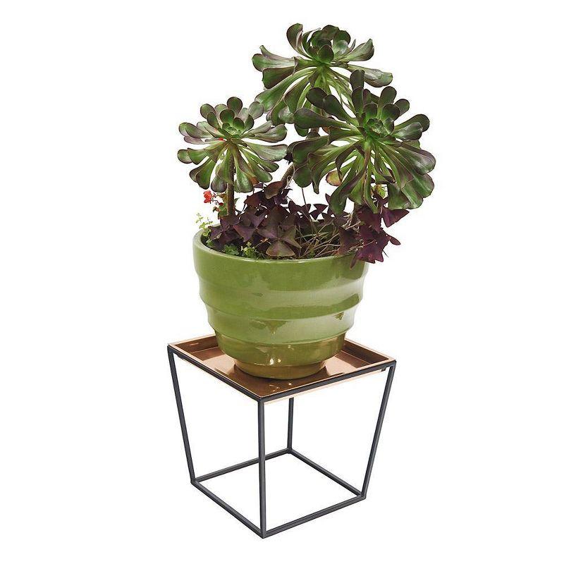 14" Small Arne Plant Stand with Copper Tray, Sleek Design - ACHLA Designs: No Assembly, Square Shape