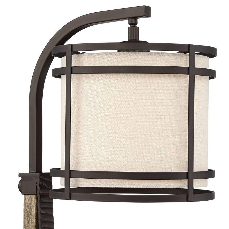 Franklin Iron Works Gentry Industrial Desk Lamp 22" High Oil Rubbed Bronze Faux Wood Cage with USB and AC Power Outlet in Base Oatmeal Shade for Desk