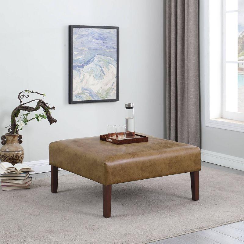 Light Brown Faux Leather Square Coffee Table Ottoman