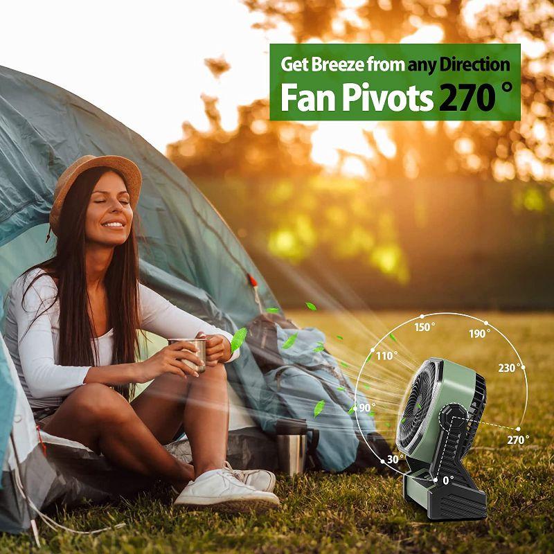 Panergy 20000mAh Battery Operated Portable Fan 8 inch Rechargeable Camping Fan with LED Light with Hanging Hook - Green