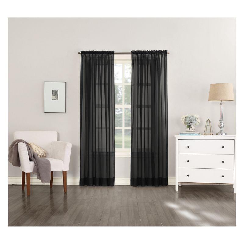 95"x59" Emily Sheer Voile Rod Pocket Curtain Panel Black - No. 918