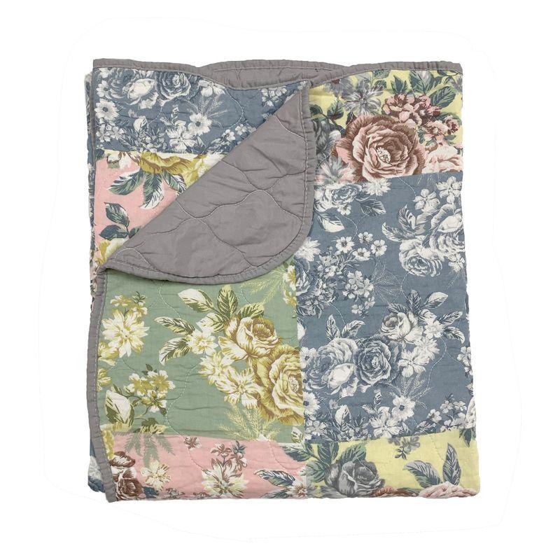 Emma Patchwork Floral Print Quilted Throw Blanket 50" x 60" Gray by Greenland Home Fashion