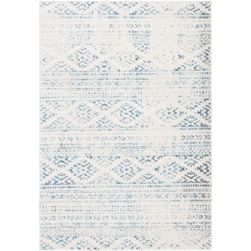 Ivory and Turquoise Geometric Hand-knotted Synthetic Area Rug