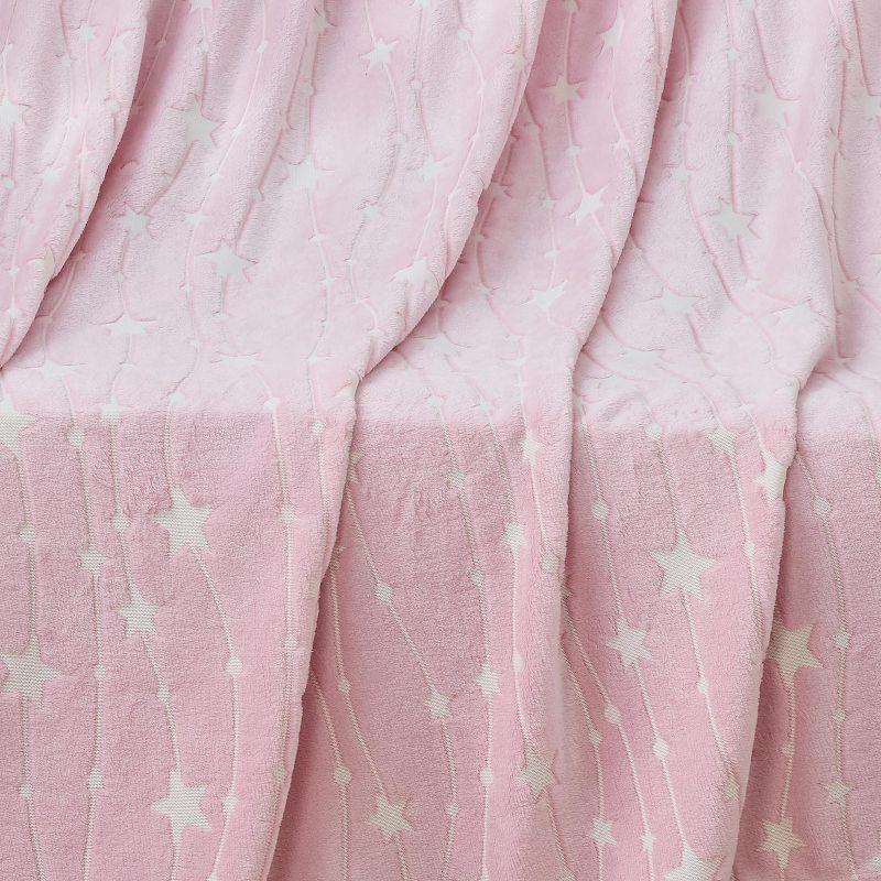Plazatex Star Light Soft & Cozy Glow in the Dark Throw Blanket Ideal for Bedroom & Living Room Decor 50"x60" Pink