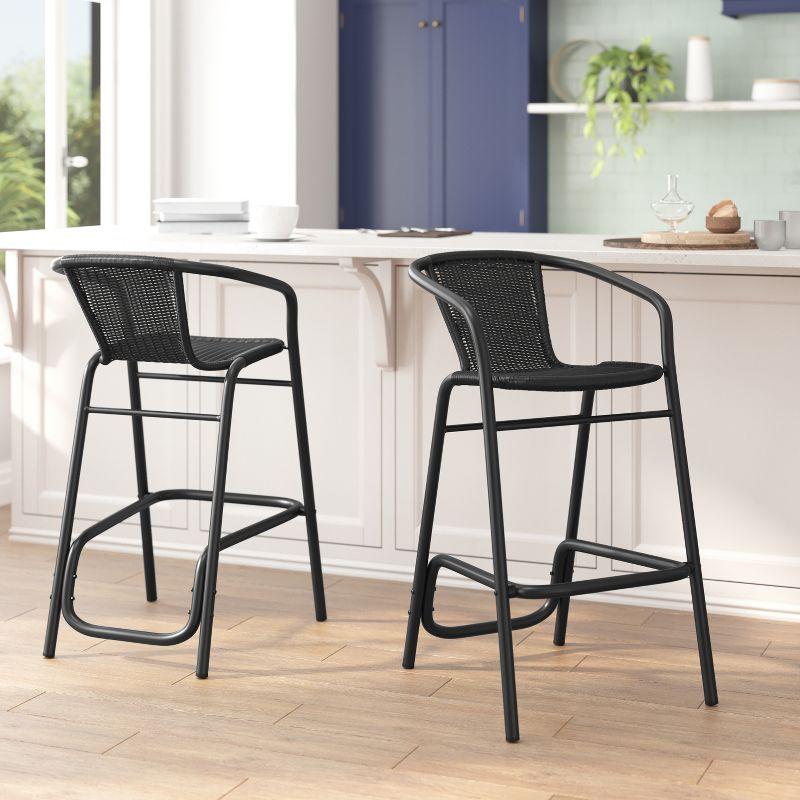 Flash Furniture Lila Commercial Indoor-Outdoor Rattan Restaurant Barstool with Aluminum Frame (Set of 2)