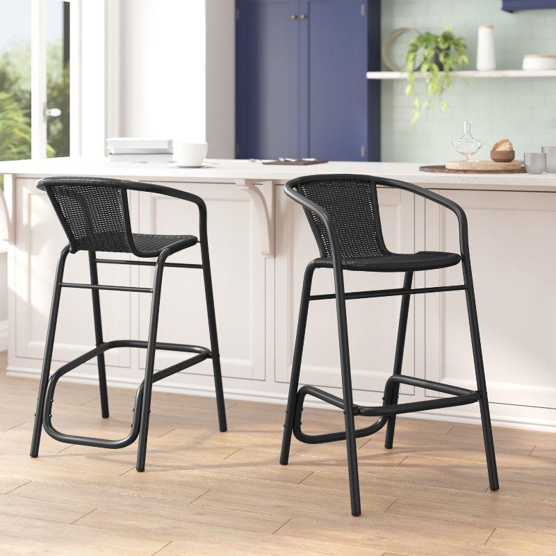 Lila Commercial Indoor-Outdoor Rattan Restaurant Barstool with Aluminum Frame