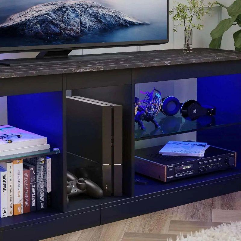 Bestier TV Stand for TVs up to 70" with LED Light, Entertainment Center for PS5 with Shelves, Black Marble