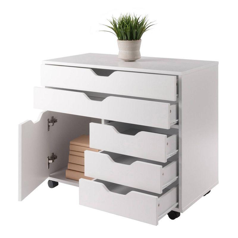 Modern White Composite Wood Mobile Storage Cabinet with 5 Drawers