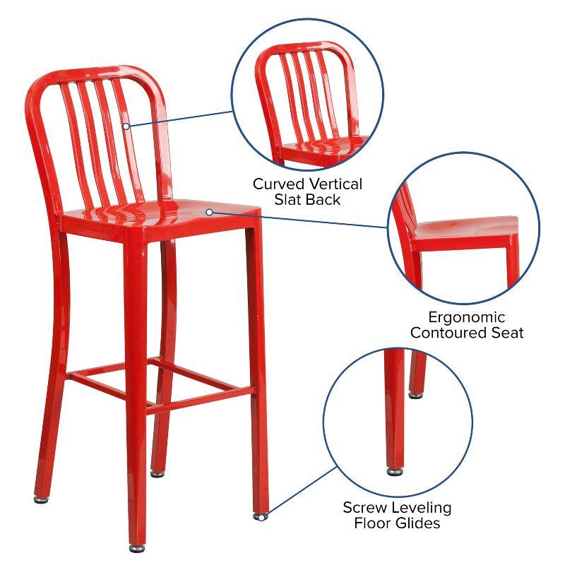 Red Metal 30" Armless Indoor-Outdoor Barstool with Slat Back