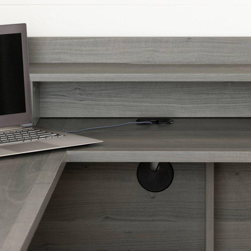 Gray Maple L-Shaped Computer Desk with Hutch and Drawers