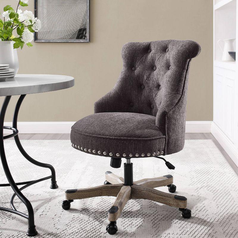 Charcoal Gray Fabric Swivel Office Chair with Silver Nailheads