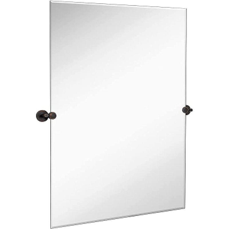 Elegant Frameless 30" x 40" Rectangular Pivot Mirror with Oil Rubbed Bronze Anchors