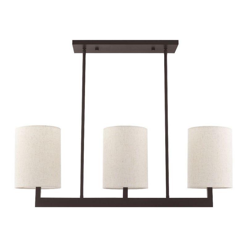 Bronze Steel 3-Light Linear Chandelier with Drum Shades