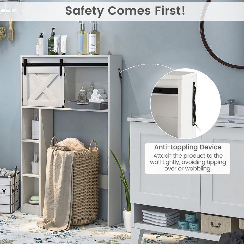 Costway Over the Toilet Bathroom Storage Cabinet with Sliding Barn Door & Shelves White