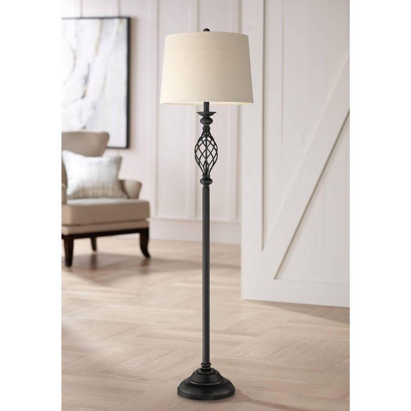 Bronze Iron Scroll 63" Rustic Floor Lamp with Cream Drum Shade