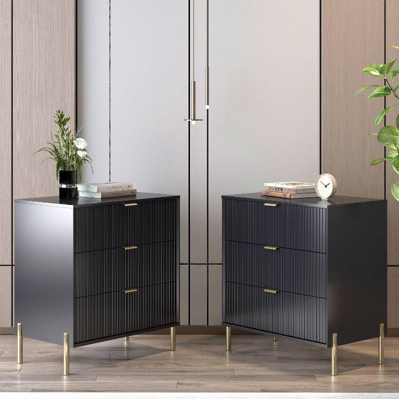 Festivo 2pc Modern Elegance 3 Drawer Nightstands Side Table Set Black