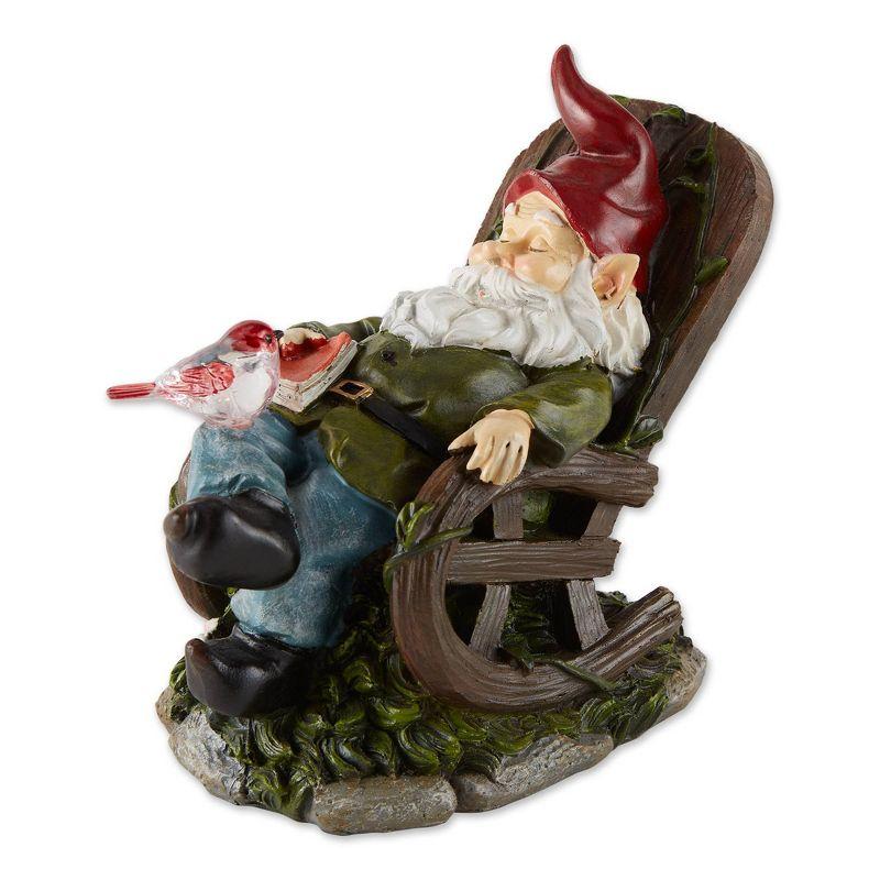 Solar Red Bird Rocking Chair Gnome Garden Statue