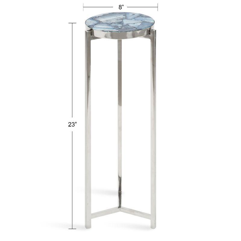 Aguilar Blue Agate Stone and Silver Metal Round Drink Table