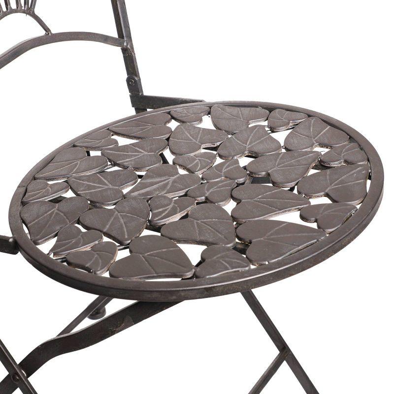 3pc Iron Garden Bistro Set with Leaf Design Brown - Alpine Corporation: Weather-Resistant, No Assembly Required