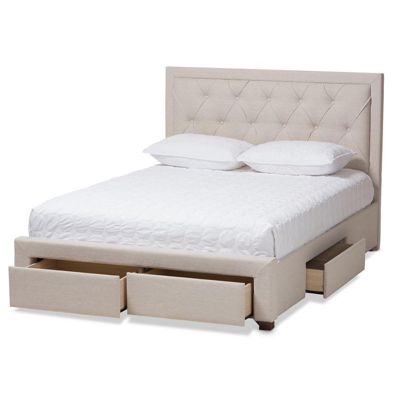 Elegant Light Beige Queen Upholstered Storage Bed with Tufted Headboard