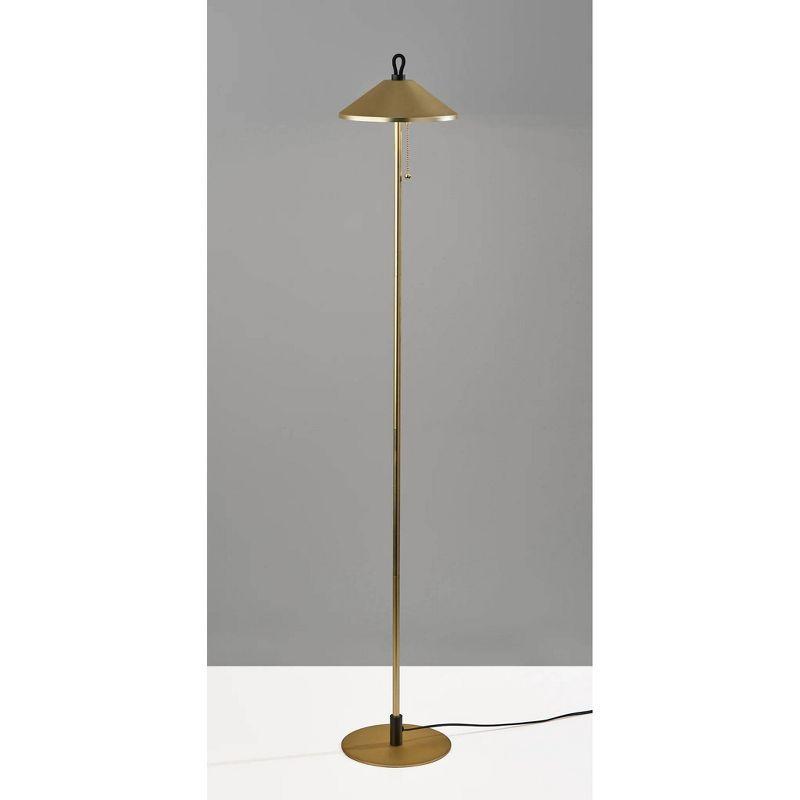 Adesso Kaden Floor Lamp Antique Brass: Pull Chain, Metal Shade, ETL Listed