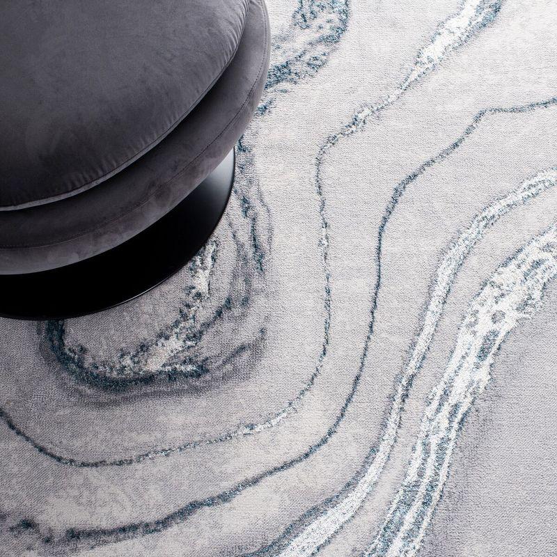 Grey and Blue Abstract Square Synthetic Area Rug