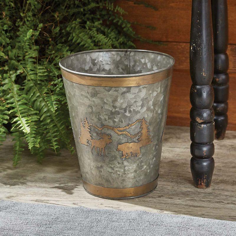 Galvanized Silver Rustic Lodge Cabin Waste Basket