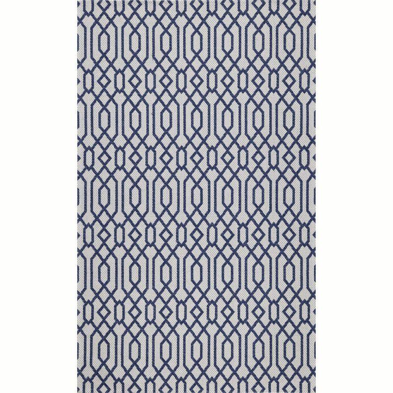 Handmade Blue Wool and Cotton 5' x 7' Rectangular Rug