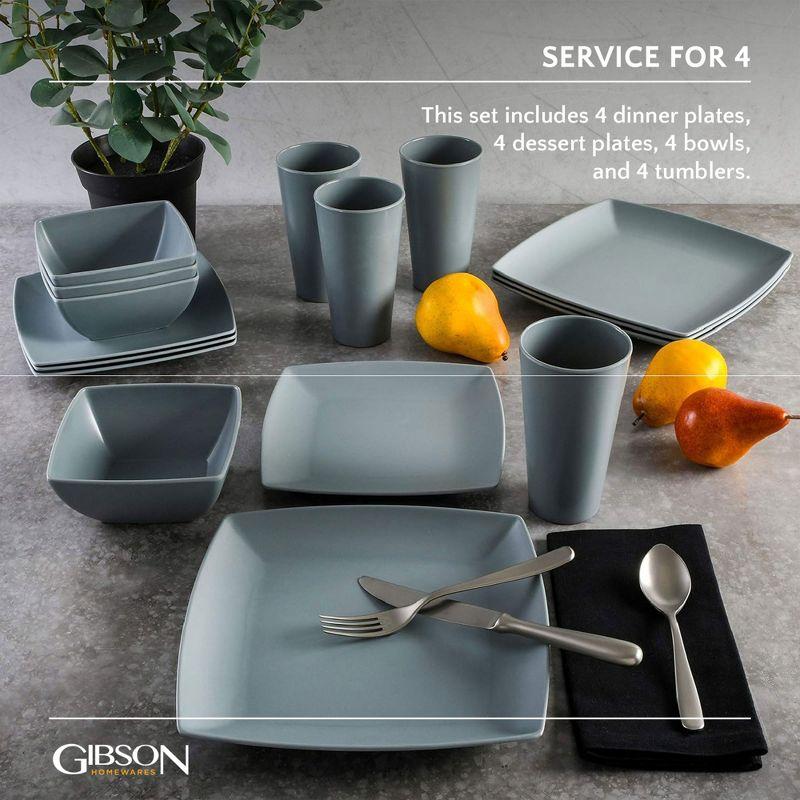 Gibson Home 16 Piece Melamine Dinnerware Set, Service for 4