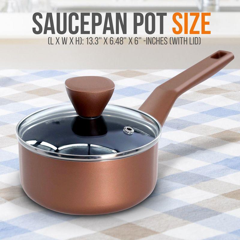 Copper Non-stick Aluminum Saucepan with Lid, 2 QT