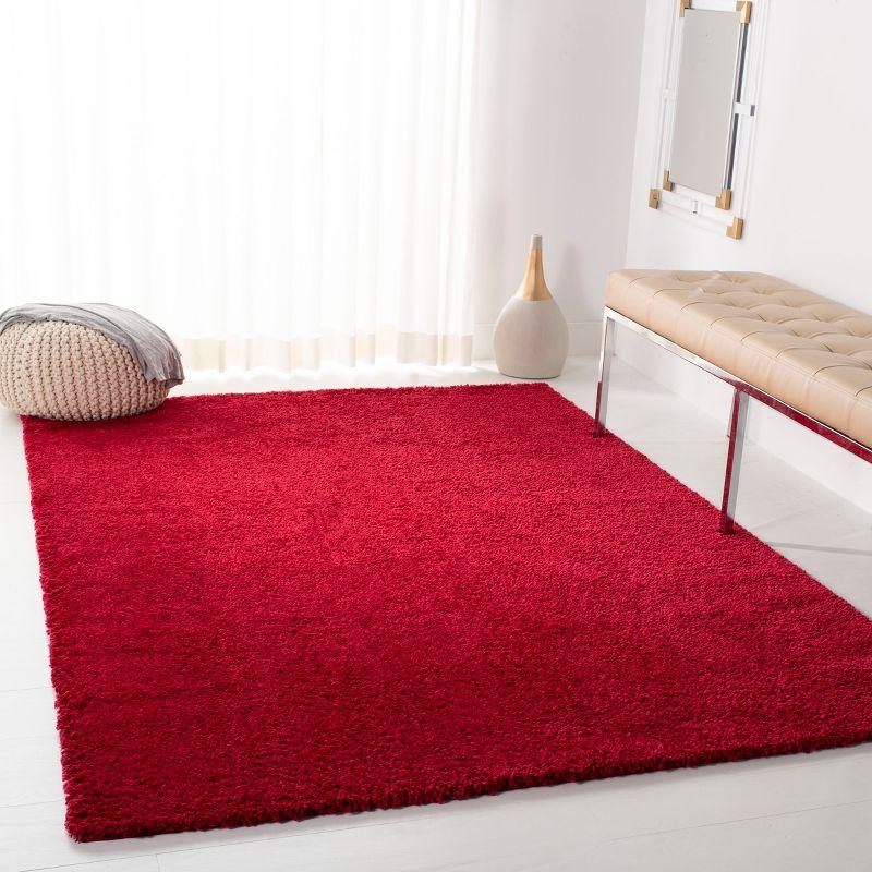 Luxe Comfort Red Shag 4' x 6' Hand-Knotted Synthetic Area Rug