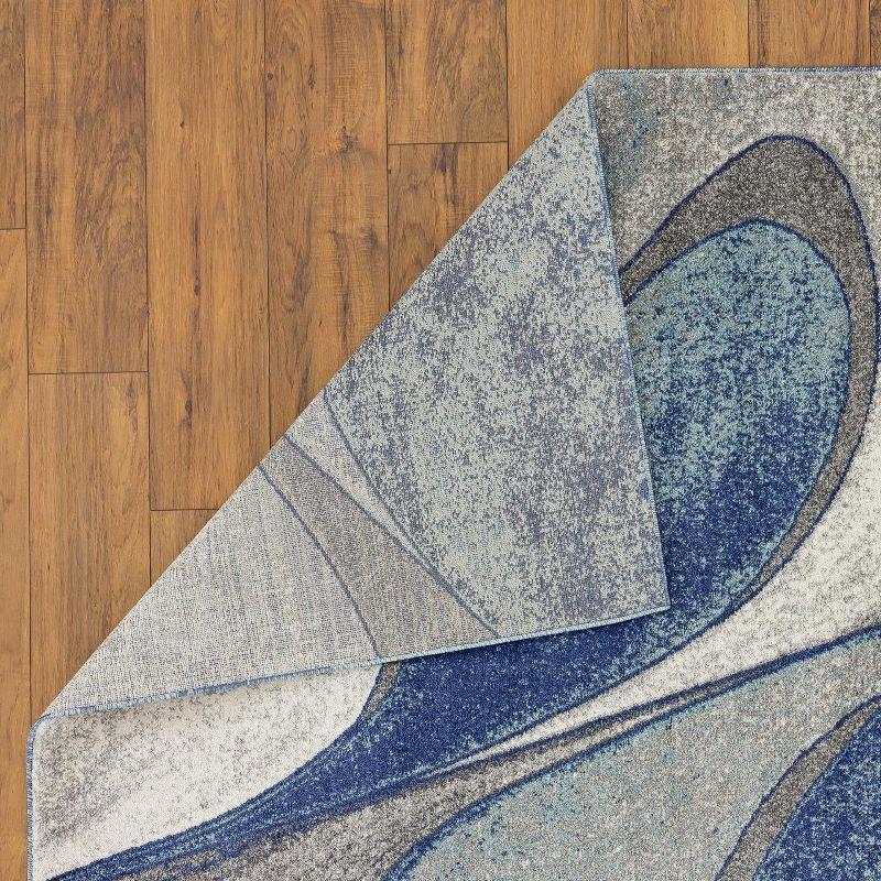 Abstract Swirls 8' x 10' Blue Synthetic Area Rug