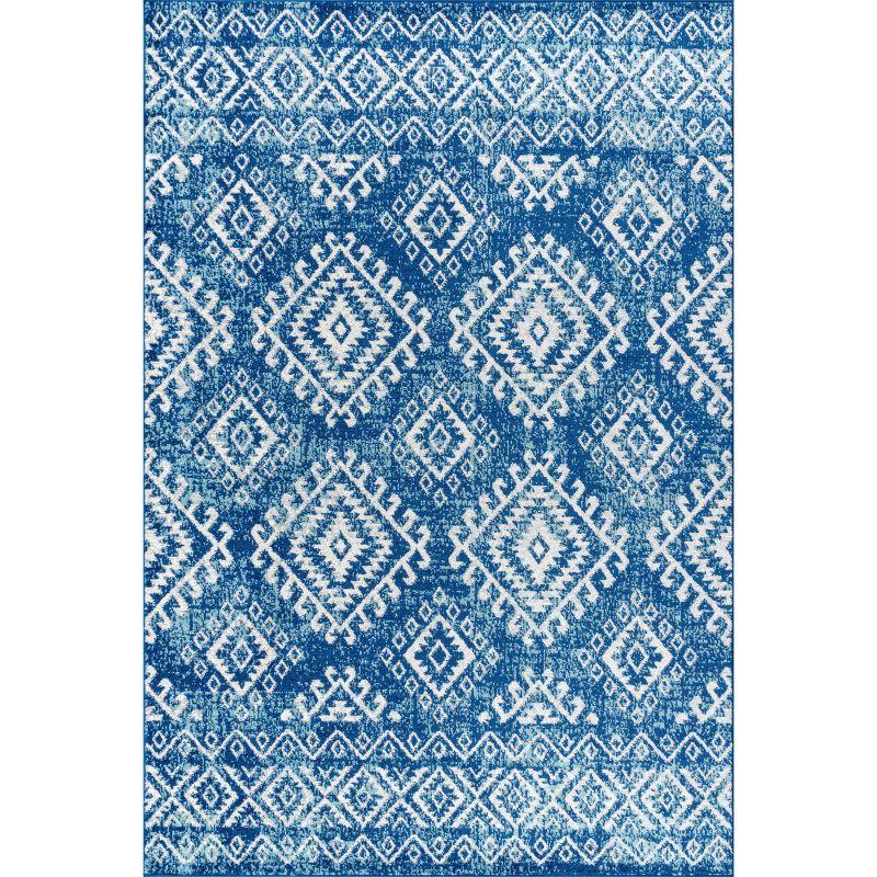 Blue and White Moroccan Boho Vintage Area Rug