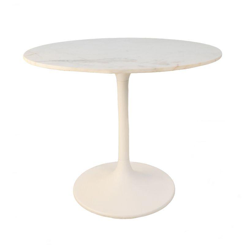 Carolina Living 36" Zaha Round Marble Top Dining Table White: Midcentury Modern, Metal Pedestal Base, Seats 4