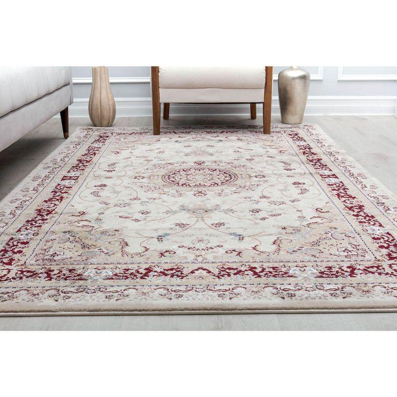 Cream and Beige Medallion Stain-Resistant Synthetic Rug, 5' x 7'