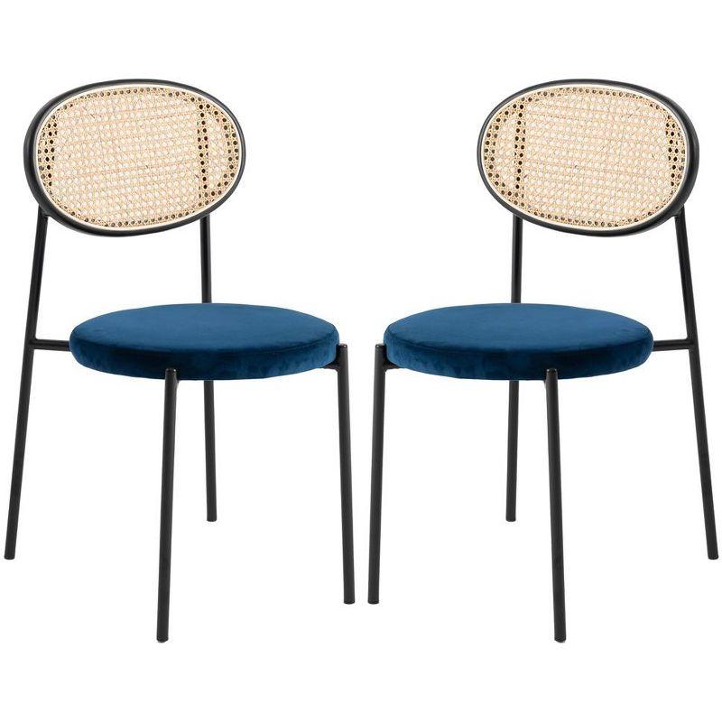 LeisureMod Euston Set of 2 Modern Dining Chairs with Wicker Back and Velvet Seat, Indoor Kitchen, Dining Room, Home, Contemporary Side Chair Seating