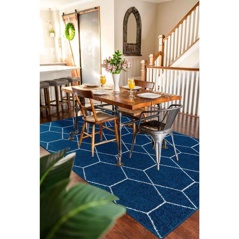 Navy Blue Trellis Frieze Indoor Rectangular Rug