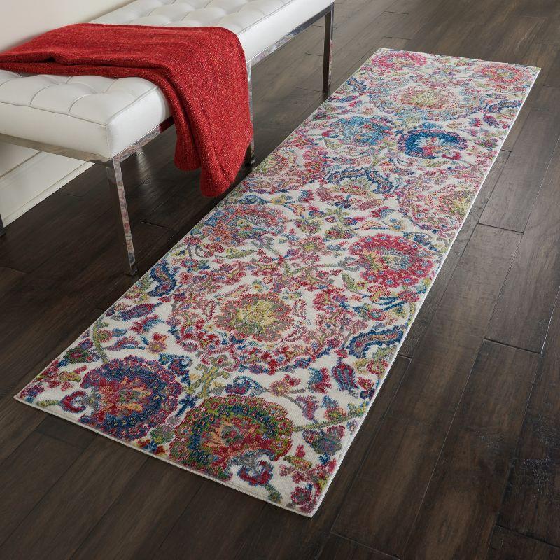 Vintage Floral Charm Off-White 72'' Round Synthetic Area Rug