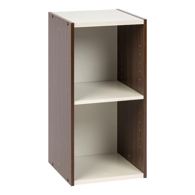 Walnut Brown Adjustable 2-Tier Bookshelf for Space Saving