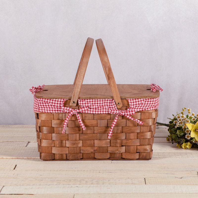 Picnic Time Kansas Handwoven Wood Picnic Basket - Large Basket with Tabletop Lid
