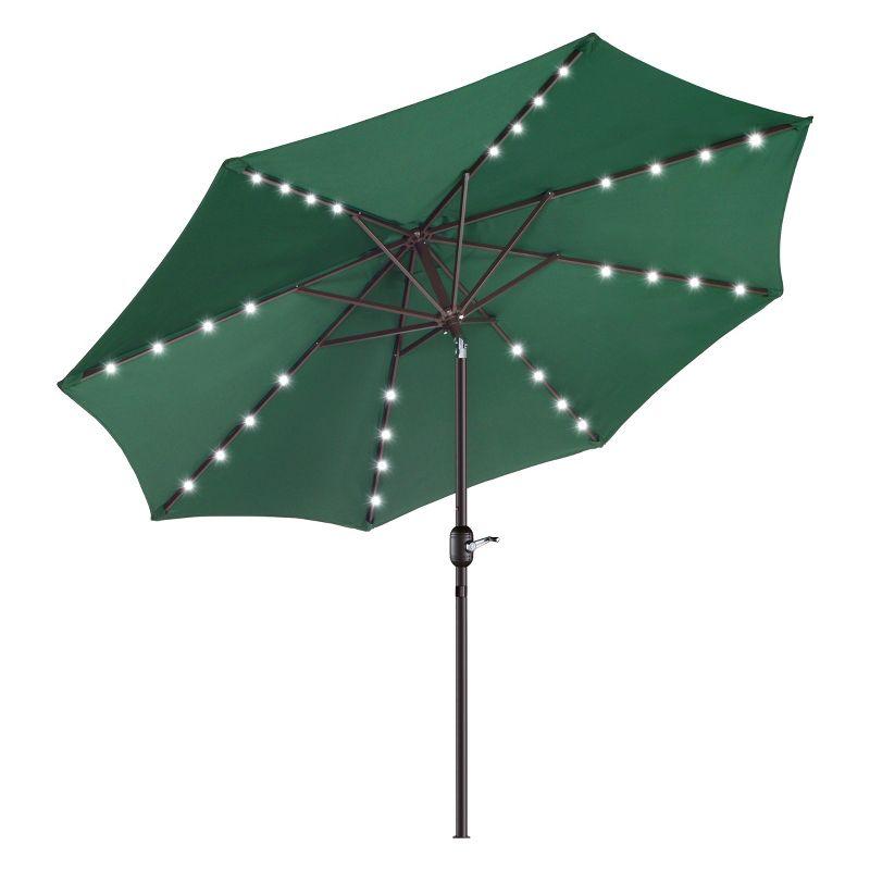 Green 9-Foot Patio Umbrella with Solar LED Lights